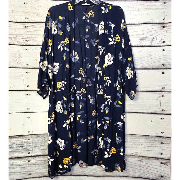 Maurices Navy Floral Kimono Cardigan 0/1 - Picture 1 of 10